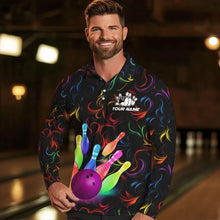 Load image into Gallery viewer, Colorful Neon Flame pattern Bowling Shirts For Men Custom Bowling Team Jerseys, Gift For Bowler NQS9374