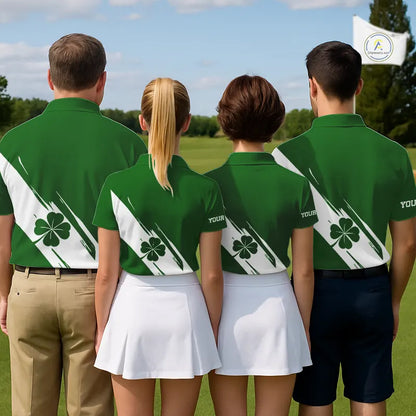 Mens golf polo shirts White and Green Shamrock custom St Patrick's Day team golf shirts for men NQS11639