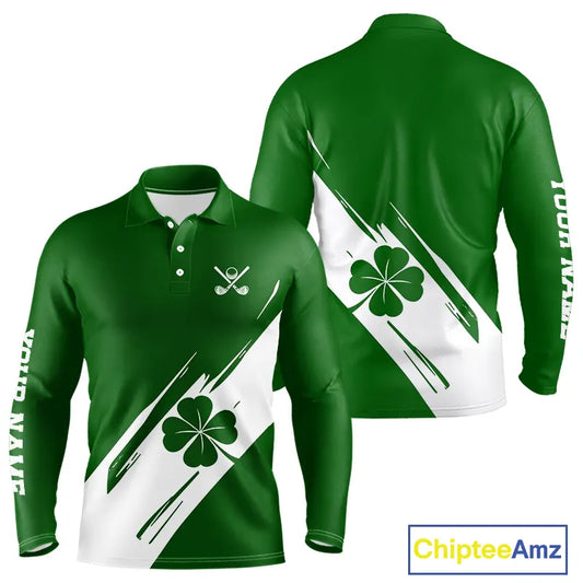 Mens golf polo shirts White and Green Shamrock custom St Patrick's Day team golf shirts for men NQS11639