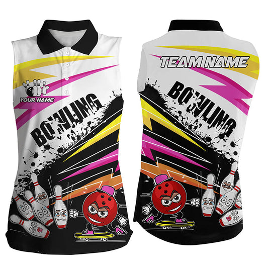 Funny colorful bowling ball and pins bowling Sleeveless Polos for women Custom Team Bowling jerseys NQS8047