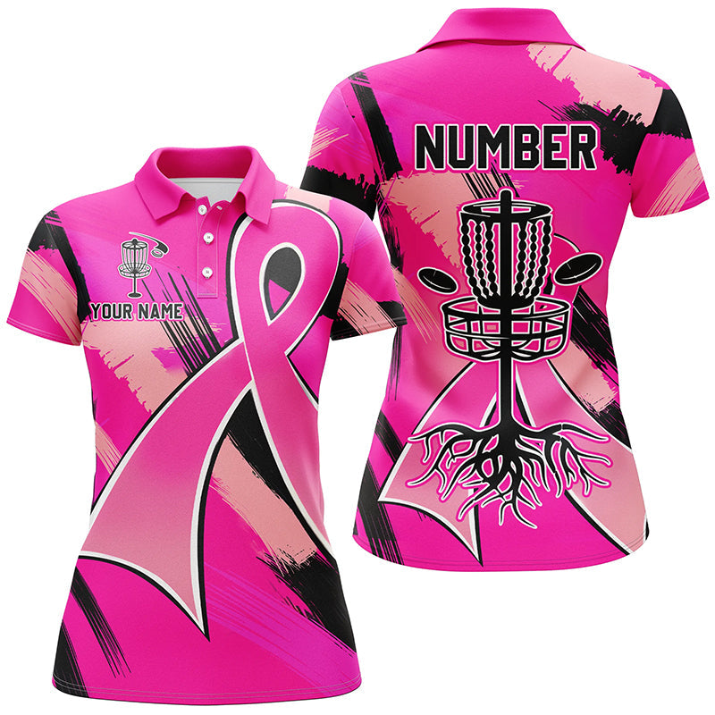 Pink ribbons Breast Cancer Womens disc golf polo shirt custom team breast cancer disc golf jersey NQS8702
