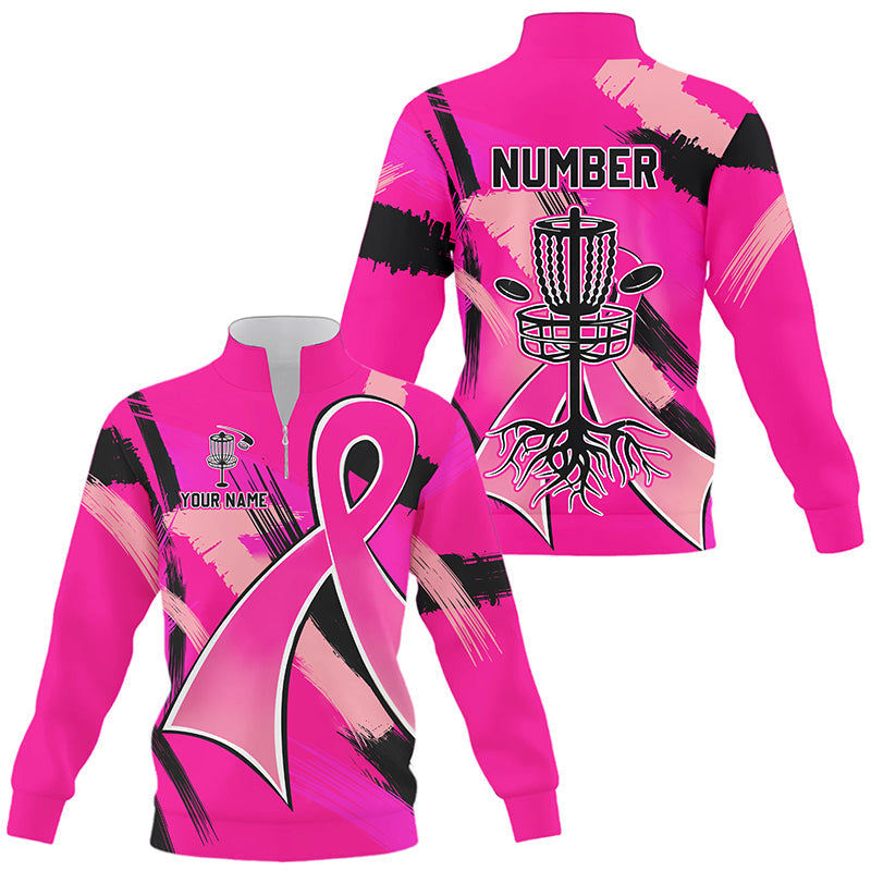 Pink ribbons Breast Cancer Quarter zip golf sweatshirt custom team breast cancer disc golf sweater NQS8702