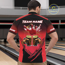 Load image into Gallery viewer, Bowling Beer Black and Red Bowling Polo, 1/4 Quarter zip shirts Custom Mens Team Bowling jerseys NQS10873