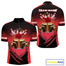 Load image into Gallery viewer, Bowling Beer Black and Red Bowling Polo, 1/4 Quarter zip shirts Custom Mens Team Bowling jerseys NQS10873