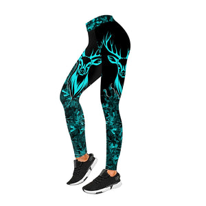 Deer camo leggings serenity blue camo Custom Name camo leggings women - NQS2628