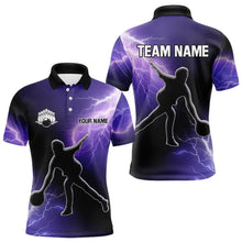 Load image into Gallery viewer, Purple Lightning Thunder Bowling Shirts for Men Custom Team Bowling Polo, Quarter Zip Jerseys NQS9170