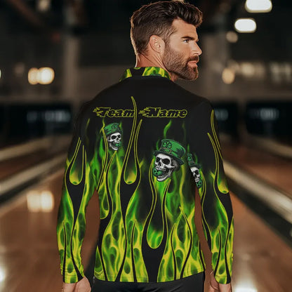 Green Flame clover skull St Patrick's Day Mens bowling shirts Custom Lucky Bowling Team Jerseys NQS9379