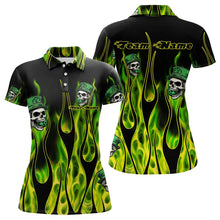 Load image into Gallery viewer, Green Flame clover skull St Patrick's Day Women bowling shirts Custom Lucky Bowling Team Jerseys NQS9379