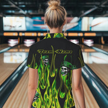 Load image into Gallery viewer, Green Flame clover skull St Patrick's Day Women bowling shirts Custom Lucky Bowling Team Jerseys NQS9379