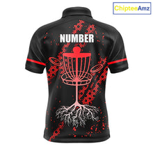 Load image into Gallery viewer, Black and Red Hexagon Pattern Disc Golf Polos, T-Shirt, Hoodies custom Team disc golf jerseys NQS11456