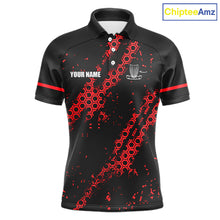 Load image into Gallery viewer, Black and Red Hexagon Pattern Disc Golf Polos, T-Shirt, Hoodies custom Team disc golf jerseys NQS11456