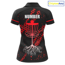 Load image into Gallery viewer, Black and Red Hexagon Pattern Disc Golf Polos, T-Shirt, Hoodies custom Team disc golf jerseys NQS11456