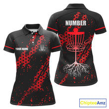 Load image into Gallery viewer, Black and Red Hexagon Pattern Disc Golf Polos, T-Shirt, Hoodies custom Team disc golf jerseys NQS11456