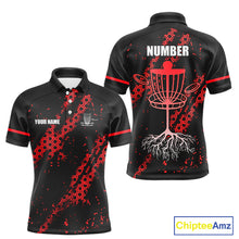 Load image into Gallery viewer, Black and Red Hexagon Pattern Disc Golf Polos, T-Shirt, Hoodies custom Team disc golf jerseys NQS11456