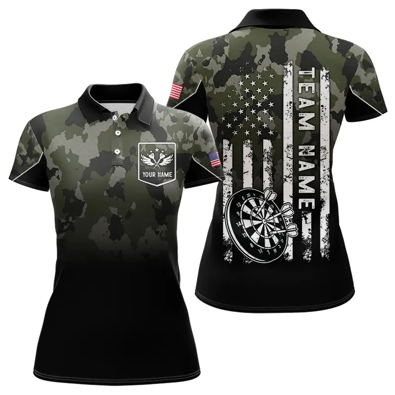Black Green Camo Women Darts Shirts Custom American Flag patriotic Team Darts Jersey NQS9523