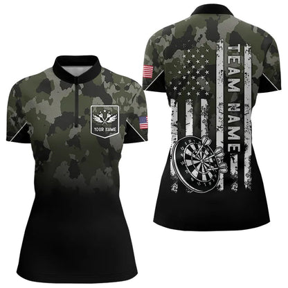 Black Green Camo Women Darts Shirts Custom American Flag patriotic Team Darts Jersey NQS9523