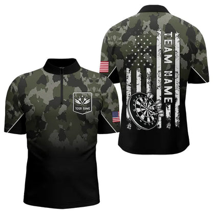Black Green Camo Men Darts Shirts Custom American Flag patriotic Team Darts Jersey NQS9523