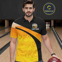 Load image into Gallery viewer, Custom Yellow Funny Beer Bowling Jersey for Men Bowling Uniform Polo &amp; 1/4 Zip Bowling Team Shirts NQS11646