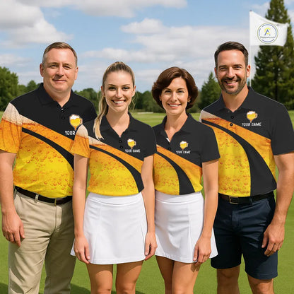 Custom Yellow Funny Beer Golf Polo Shirts For Women, golf outfits for ladies, Personalized golf gifts NQS11647
