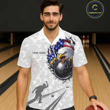 Load image into Gallery viewer, Personalized American Flag Skull Eagle Camo Bowling Team Hawaiian Shirts, Patriotic Bowling Outfits NQS11648