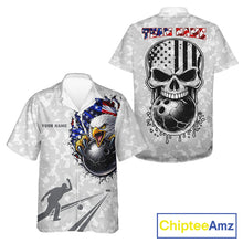 Load image into Gallery viewer, Personalized American Flag Skull Eagle Camo Bowling Team Hawaiian Shirts, Patriotic Bowling Outfits NQS11648