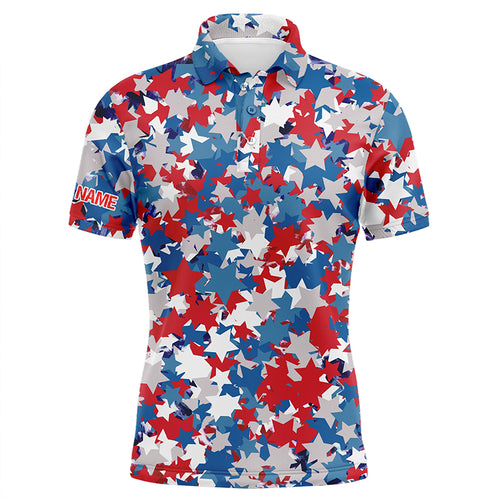 Red, white and blue 4th of july star mens golf polo shirts custom patriotic team golf shirts for men NQS5468