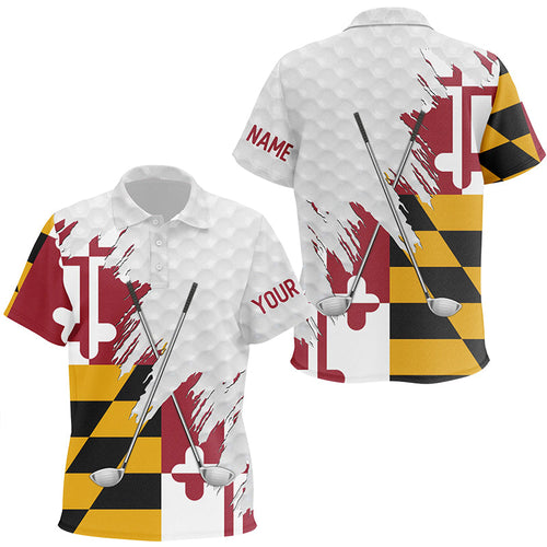 Maryland flag golf clubs patriotic custom name white Kid golf polos shirt, team golf tops for kid NQS7469