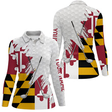 Load image into Gallery viewer, Maryland flag golf clubs patriotic custom name white Womens golf polo shirts, team ladies golf tops NQS7469