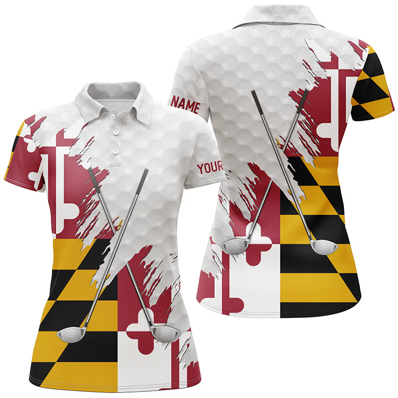 Maryland flag golf clubs patriotic custom name white Womens golf polo shirts, team ladies golf tops NQS7469