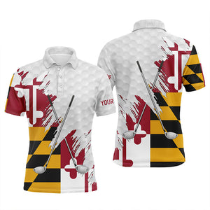 Maryland flag golf clubs patriotic custom name white Mens golf polo shirts, team mens golf tops NQS7469