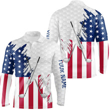 Load image into Gallery viewer, American flag golf clubs patriotic custom name white Mens golf polo shirts, team mens golf tops NQS7470