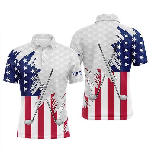 American flag golf clubs patriotic custom name white Mens golf polo shirts, team mens golf tops NQS7470