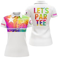 Load image into Gallery viewer, Womens golf polo shirts watercolor Texas flag patriot custom name Let’s Par Tee white golf shirt NQS5470