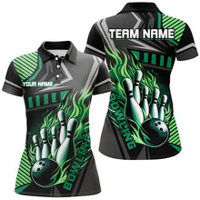 Load image into Gallery viewer, Black and Green Bowling ball pins Polo, Quarter Zip shirt for women Custom Bowling Team League Jerseys NQS7627