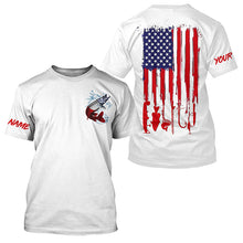 Load image into Gallery viewer, American flag Musky fishing personalized patriotic UV Protection Muskie Fishing Shirt for men, women NQS5741