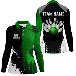 Black and Green Bowling Polo, Quarter Zip Shirt For Women Custom Bowling Team jersey, gift for bowler NQS8259