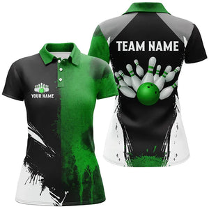 Black and Green Bowling Polo, Quarter Zip Shirt For Women Custom Bowling Team jersey, gift for bowler NQS8259