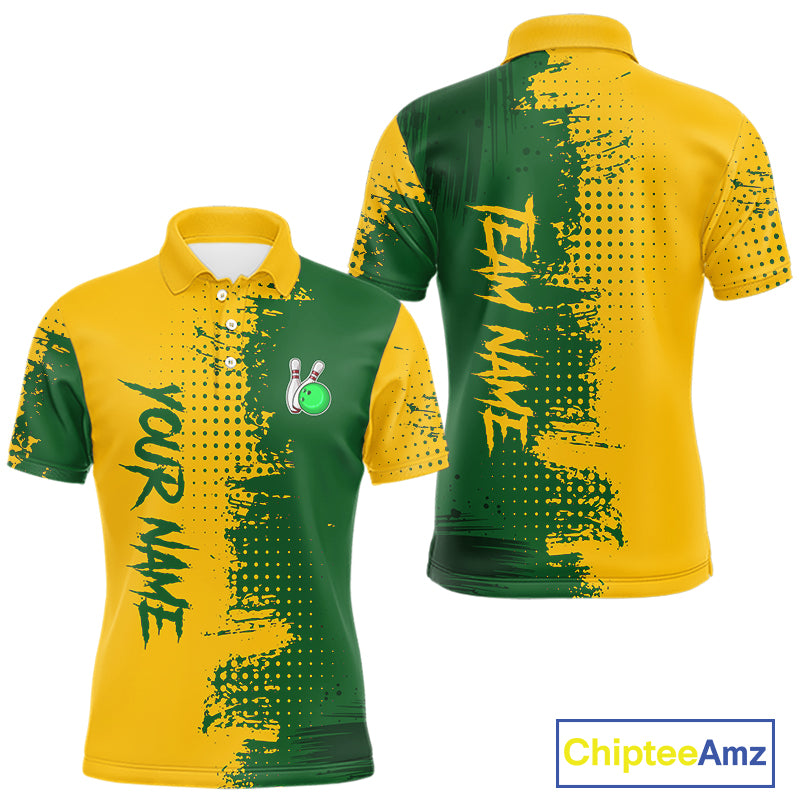 Yellow and Green Bowling Polo, Quarter Zip shirts for Men Custom Bowling Team Jerseys NQS10881