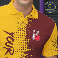 Load image into Gallery viewer, Yellow and Red Bowling Polo, Quarter Zip shirts for Men Custom Bowling Team Jerseys NQS10882