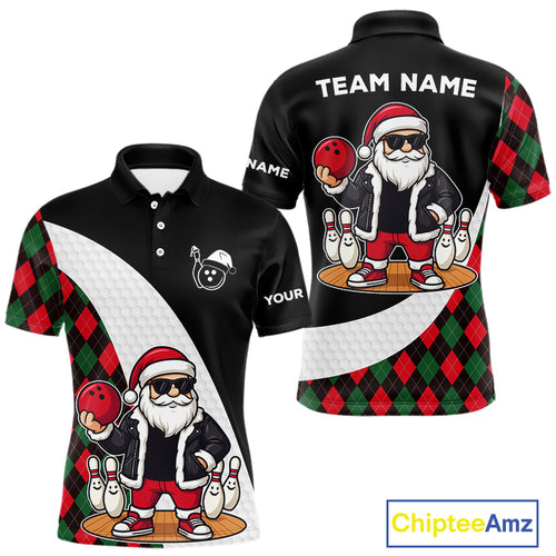 Funny Santa Christmas Bowling Shirts For Men green and red argyle pattern Custom Team Bowling outfit NQS11054