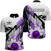 Load image into Gallery viewer, Purple Camo Bowling Polo, 1/4 Zip Shirt for Men Custom Team bowling jerseys, personalized bowling gift NQS9176