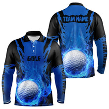 Load image into Gallery viewer, Black and Blue Flame Golf Ball Mens Golf Polo Shirts custom team mens golf tops golf gifts for him NQS9179