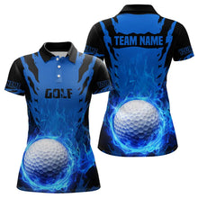 Load image into Gallery viewer, Black and Blue Flame Golf Ball Womens Golf Polo Shirts custom team ladies golf tops golf gifts for her NQS9179