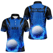 Load image into Gallery viewer, Black and Blue Flame Golf Ball Mens Golf Polo Shirts custom team mens golf tops golf gifts for him NQS9179