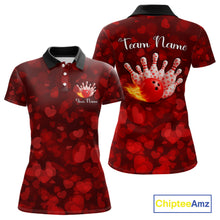 Load image into Gallery viewer, Red Hearts pattern Valentine Bowling Polo, 1/4 zip Shirts For Women Custom Bowling Couple Outfits NQS11251