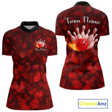 Load image into Gallery viewer, Red Hearts pattern Valentine Bowling Polo, 1/4 zip Shirts For Women Custom Bowling Couple Outfits NQS11251