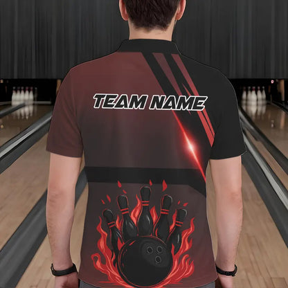 Black And Red Flame Bowling Ball and pins Bowling Shirts For Men Custom Team Bowling Jerseys NQS9387
