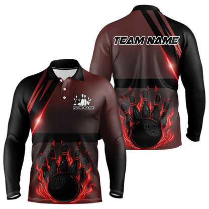 Black And Red Flame Bowling Ball and pins Bowling Shirts For Men Custom Team Bowling Jerseys NQS9387