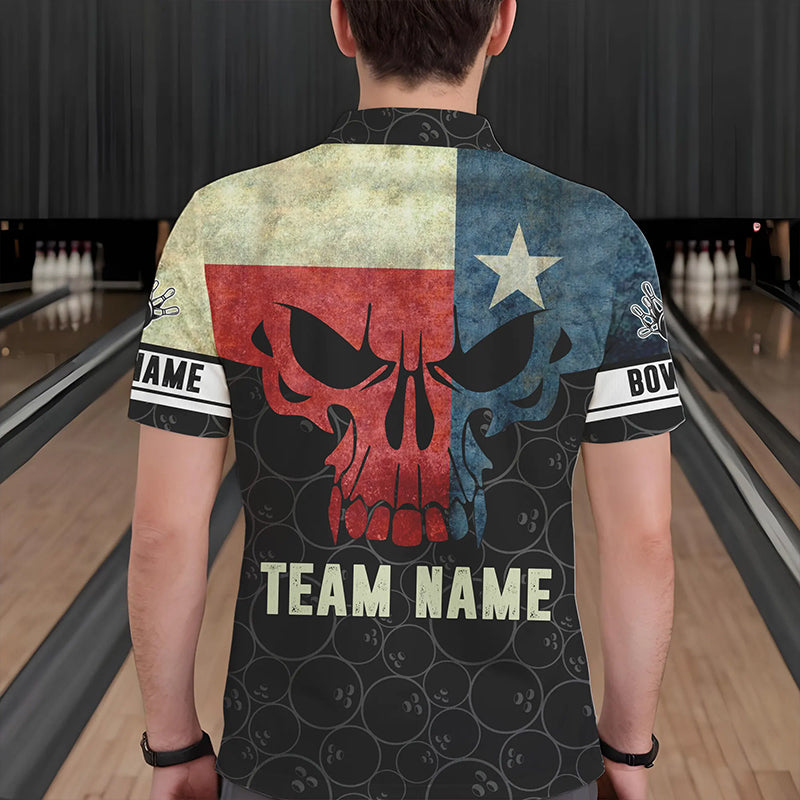 Vintage Texas Flag Skull Black Bowling Camo retro Bowling shirts for men custom Bowling team jerseys NQS9535