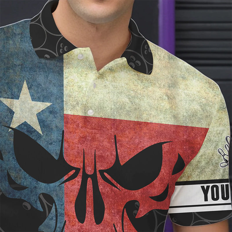 Vintage Texas Flag Skull Black Bowling Camo retro Bowling shirts for men custom Bowling team jerseys NQS9535